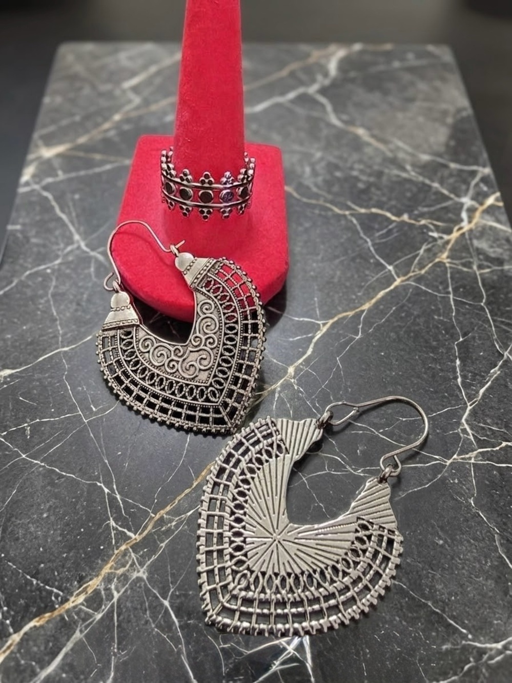 Bundle boho stainless steel Earrings and Crown Ring Set